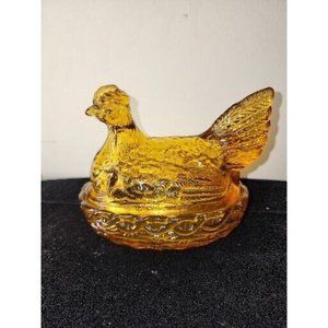 Glass Hen on Nest Covered Dish  Amber Chicken Basket VINTAGE Westmoreland 5"